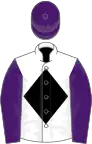 White, black diamond, purple sleeves and cap