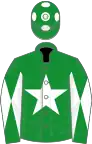Green, white star, diabolo on sleeves, green cap, white spots