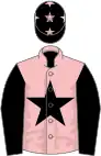 Pink, black star and sleeves, black cap, pink stars