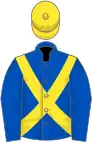 Royal blue, yellow cross-belts and cap