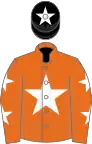 Orange, white star, orange sleeves, white stars, black cap, white star