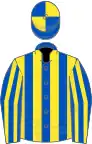 Royal blue and yellow stripes, quartered cap