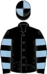 Black, light blue hooped sleeves, quartered cap