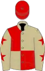 Beige and red (quartered), beige sleeves, red stars, red cap