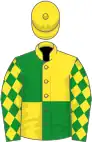 Yellow and green (quartered), green sleeves, yellow diamonds, yellow cap