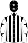 Black and white stripes, white sleeves, black stars, black cap, white stars