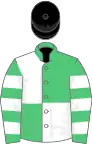 Emerald green and white (quartered), hooped sleeves, black cap