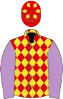 Red and yellow diamonds, mauve sleeves