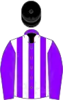 Violet and white stripes, violet sleeves, black cap