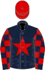 Dark blue, red star, checked sleeves, red cap