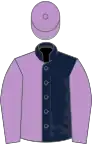 Dark blue and mauve (halved), mauve sleeves and cap