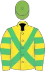 Yellow, Emerald Green cross belts, hooped sleeves, Light Green cap