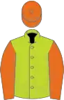 Lime green, orange sleeves and cap