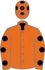 Orange, black spots on sleeves and cap