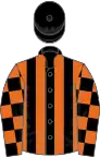 Black and Orange stripes, checked sleeves, Black cap