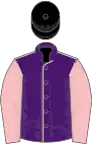 Purple, pink seams and sleeves, black cap