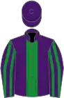 Purple, green stripe, striped sleeves, purple cap