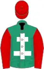 Emerald green, white cross of lorraine, red sleeves and cap