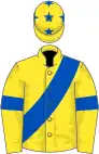 Yellow, royal blue sash, armlets and stars on cap