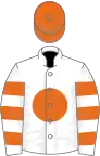 White, orange disc, hooped sleeves, orange cap