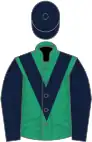 Emerald green, dark blue chevron, sleeves and cap