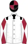 White, black epaulettes, maroon and white diabolo on sleeves, black and maroon quartered cap