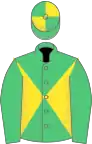 Emerald green and yellow diabolo, emerald green sleeves, quartered cap
