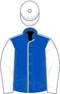 Royal blue, white seams, sleeves and cap
