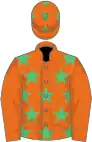 Orange, emerald green stars, orange sleeves