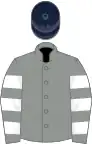 Grey, grey and white hooped sleeves, dark blue cap