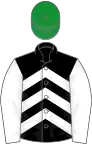 Black, white chevrons and sleeves, green cap