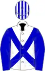 White, blue cross-belts and sleeves, striped cap