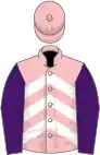 Pink and white chevrons, purple sleeves, pink cap