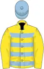 Yellow and Light Blue hoops, Yellow sleeves, Light Blue cap