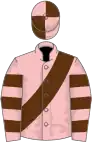 Pink, brown sash, hooped sleeves, quartered cap