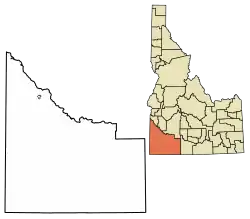 Location of Marsing in Owyhee County, Idaho.