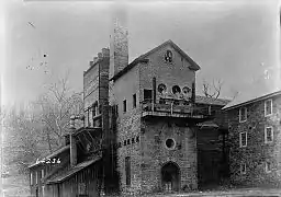 Historic American Buildings Survey R. Merritt Lacey, Photographer October 14, 1936 ENGINE HOUSE - EAST AND SOUTH ELEVATIONS FROM OLD PRINT - Oxford Furnace, Oxford, Warren County, NJ