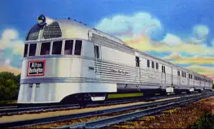 "The Ozark State Zephyr", Alton-Burlington first streamlined diesel powered train, circa 1937 source Curt Teich & Co. postcard 7A-H49