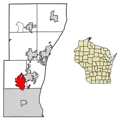 Location of Cedarburg in Ozaukee County, Wisconsin.