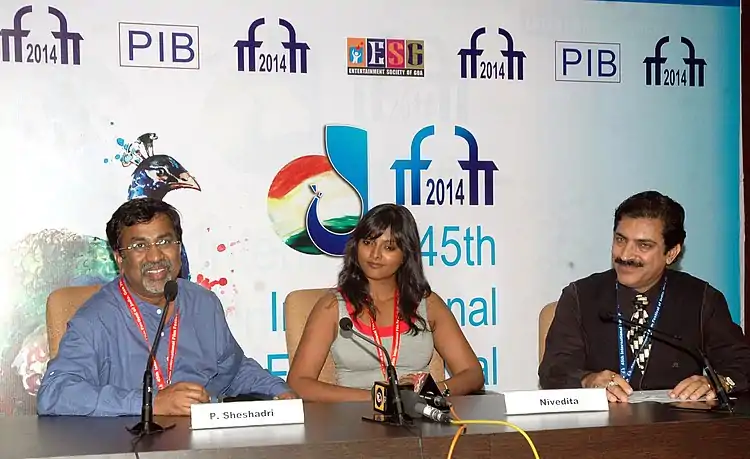 P. Sheshadri, Director and Nivedita, Actor of the film ‘1-DECEMBAR’, at a press conference, at the 45th International Film Festival of India (IFFI-2014), in Panaji, Goa on November 27, 2014.jpg
