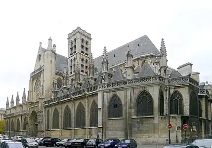 View from the southeast, with bell tower in center