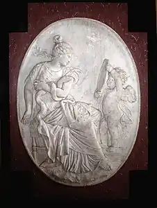 Plaque representing "Prudence" on the funeral monument holding the heart of Louis XIII, Louvre (1643)
