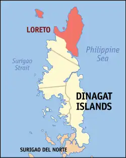 Map of Dinagat Islands with Loreto highlighted