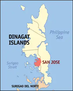Map of Dinagat Islands with San Jose highlighted