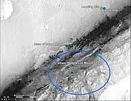 Overview map - blue oval marks "Base of Mount Sharp" (August 17, 2012).