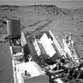 Curiosity's view after crossing the Dingo Gap sand dune (February 10, 2014).