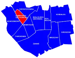 Location of Dąbrówka Szlachecka within the district of Białołęka, in accordance to the Municipal Information System.