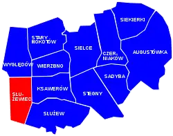 Location of Służewiec within the district of Mokotów, in accordance to the City Information System.