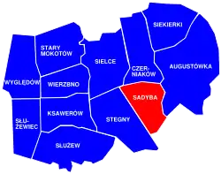 Location of Sadyba within Mokotów according to City Information System in Warsaw