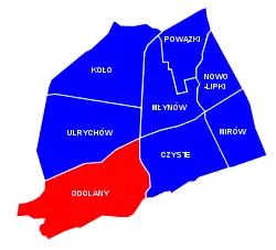 Location of Odolany within the district of Wola, in accordance to the City Information System.